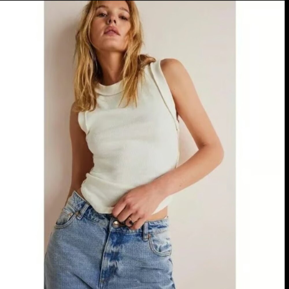 WE THE FREE PEOPLE TANK KATE SLEEVELESS TEE IVORY NEW L